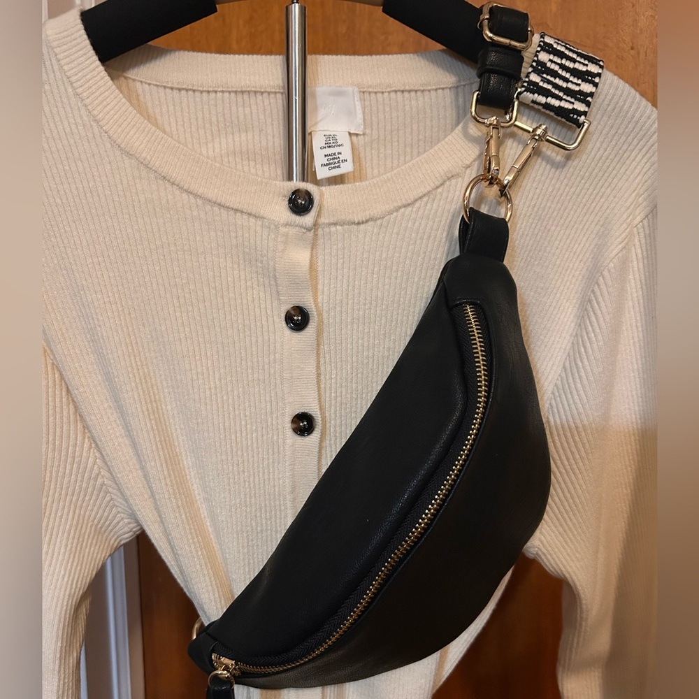 I.N.C Black Crossbody Bag with Patterned Strap